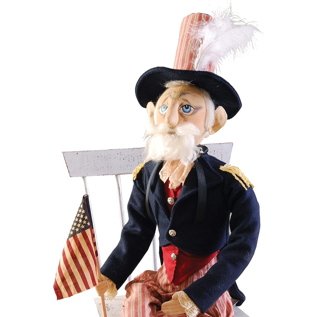 GALLERIE II Uncle Sam Large Folk Art Doll Figurine 4th of July Collectibles Decoration Americana Patriotic Joe Spencer Gather Tradition Decor Blue