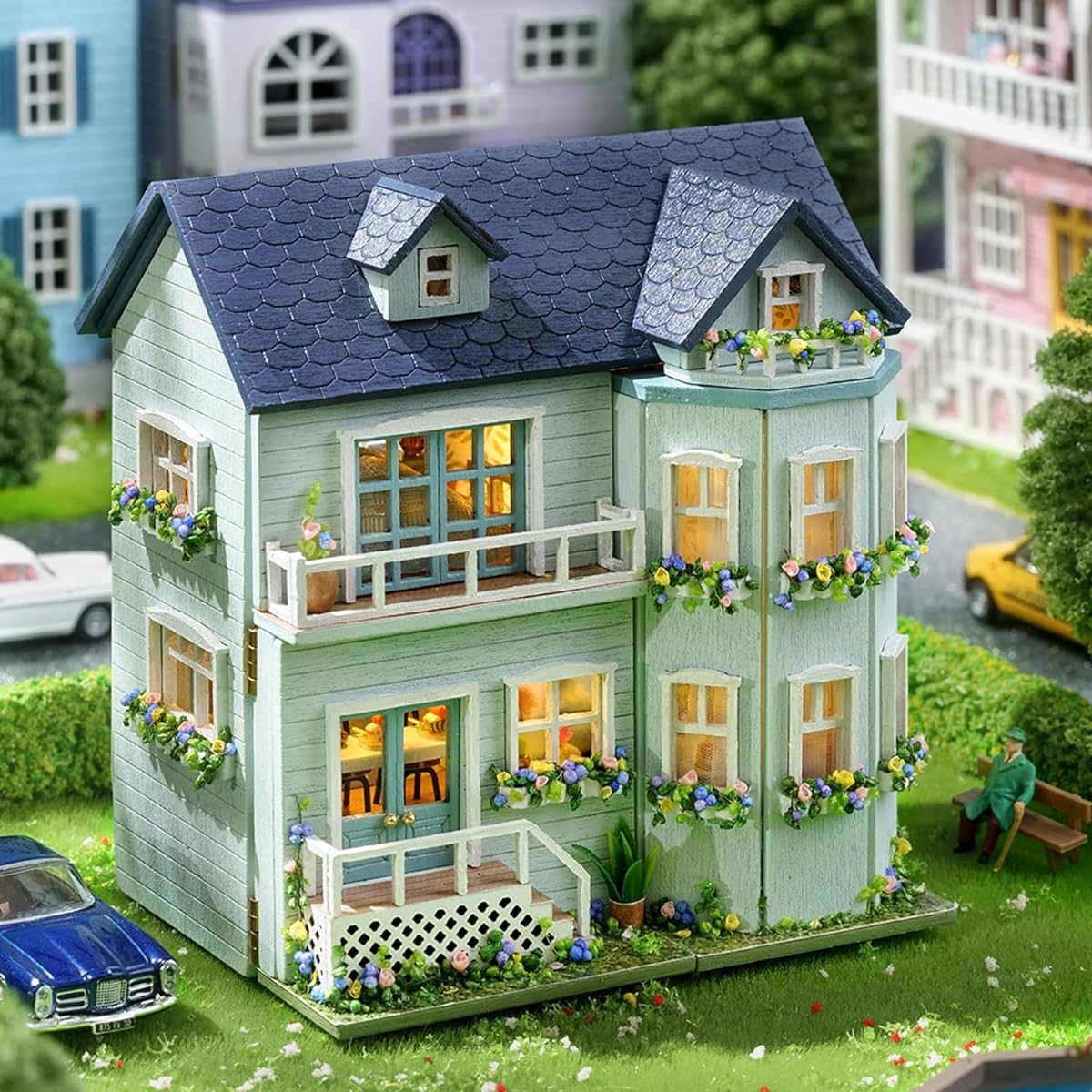 Roroom DIY Miniature Furniture Dollhouse Kit Mini 3D Wooden Dollhouse Craft Model with LED Creative Room Ideas Valentine's Day Birthday Gift (Warm House-D005)