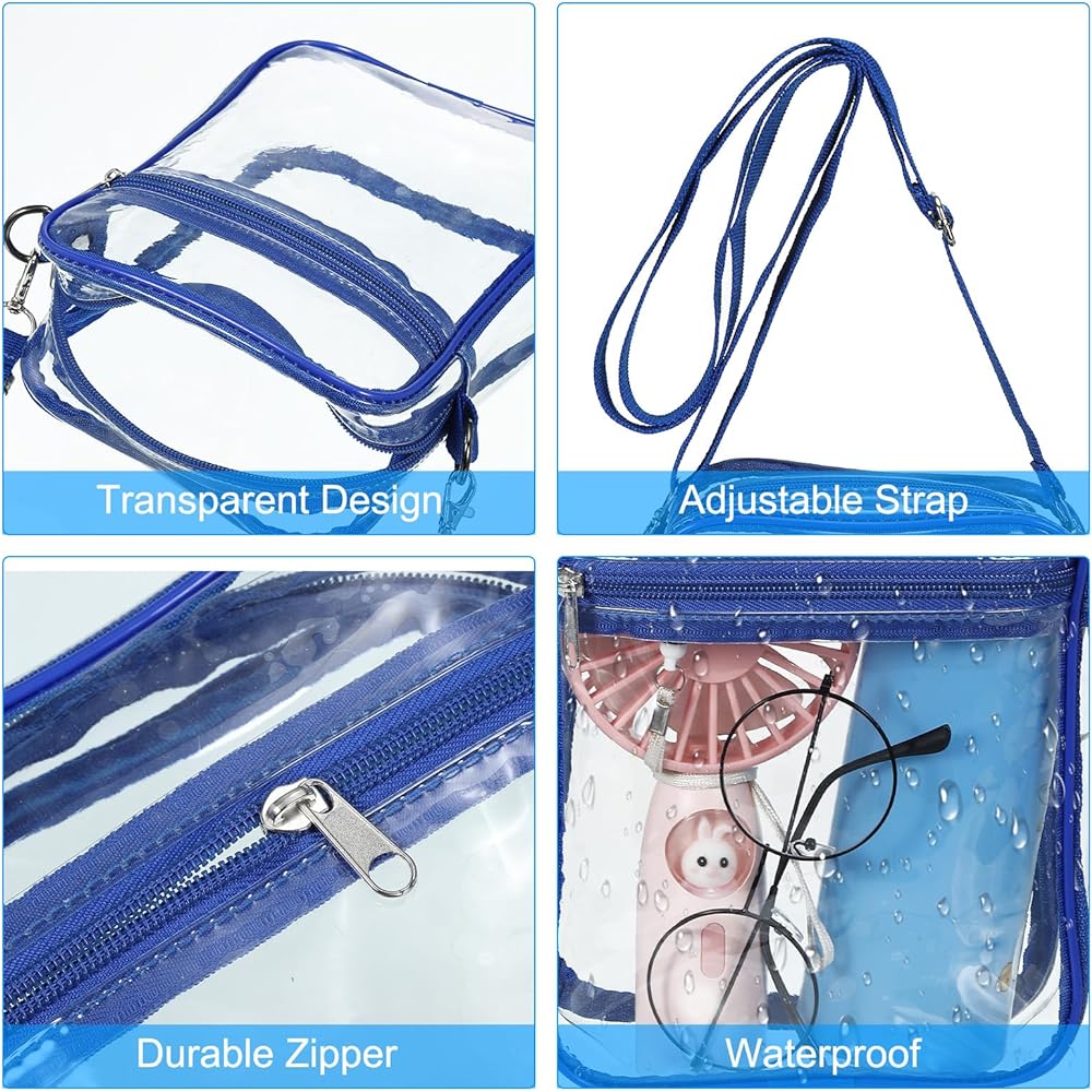 PATIKIL 9" x 7" Clear Crossbody Bag with Shoulder Strap Stadium Approved PVC Transparent Purse Bag for Sports Events Concerts Festivals Blue
