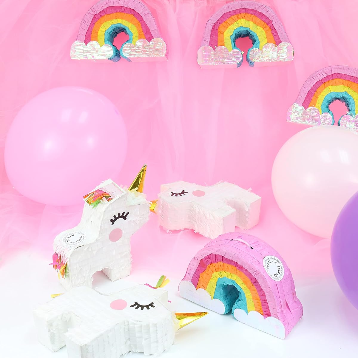 GIFTEXPRESS Mini Rainbow Piñata for Kids Birthday Party Cinco de Mayo Fiesta Decorations Party Favors 3 Pack