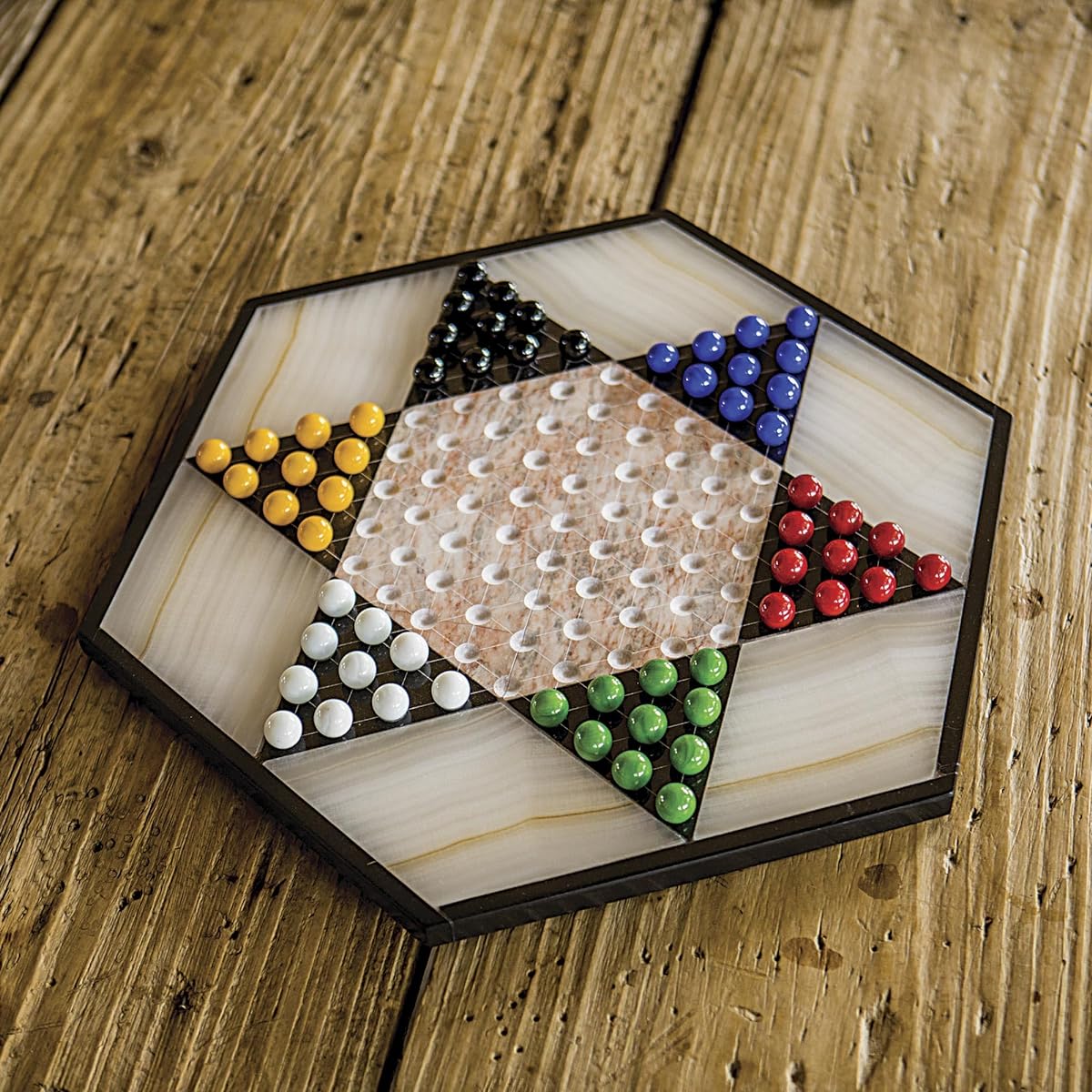 Novica Hand Crafted Marble and Onyx Chinese Checkers Family Game, Multicolor, Colorful Contrasts'