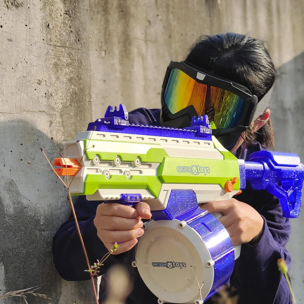 CosmoxToys Sirius Fully Automatic Gel Toy Blaster Gun Kit - 1500 Gel Pellets Capacity 150,000 Firing Life 10,000 Gel Pellets Goggles Charging Cable Ages 14+ (Azurite Lime)