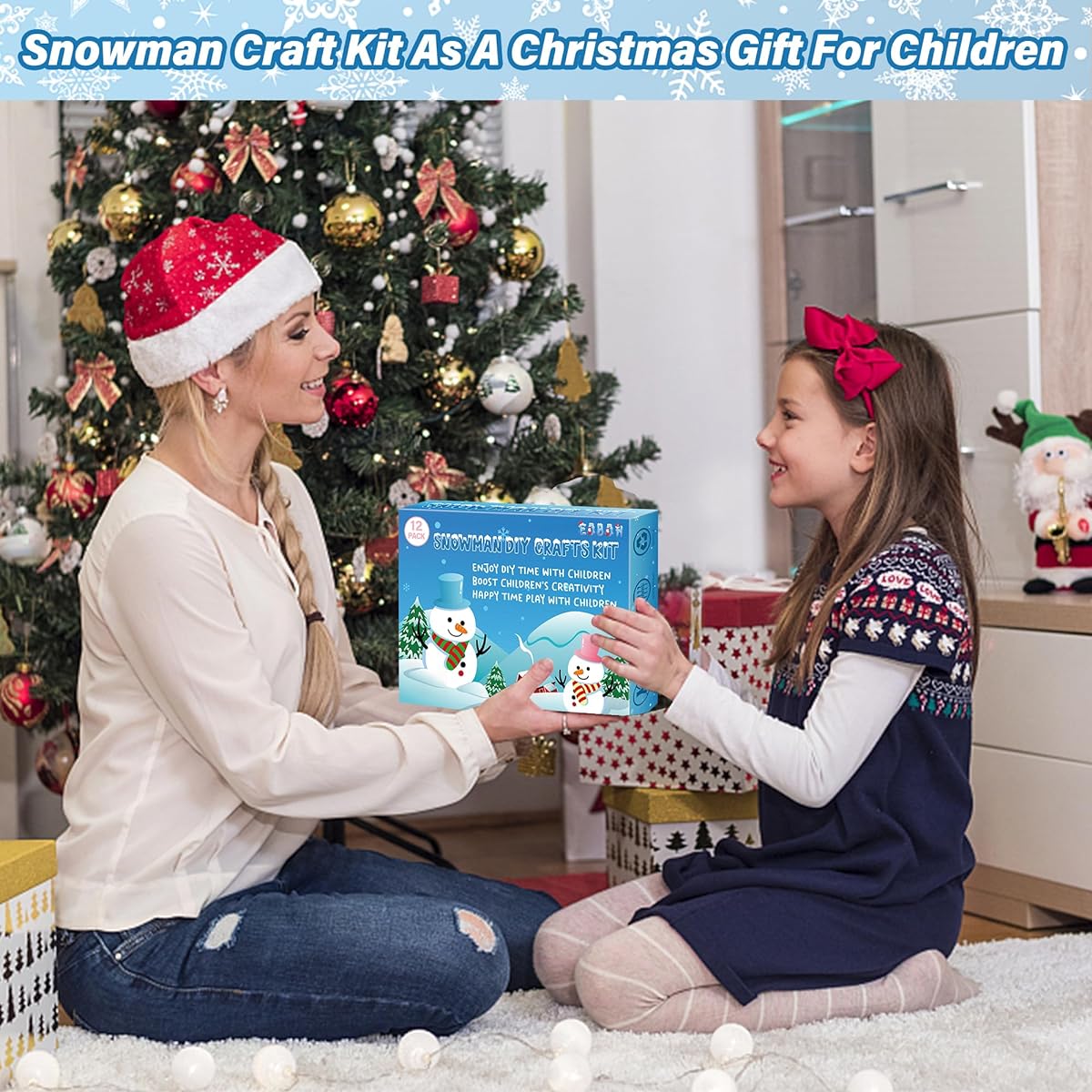 Snowman Kit, 12 Pack Christmas DIY Snowman Crafts for Kids, Snowman Winter Decorations Indoor Creative Kids Air Dry Clay Modeling Craft Kit for Christmas Kids Gifts Giveaway Supplies