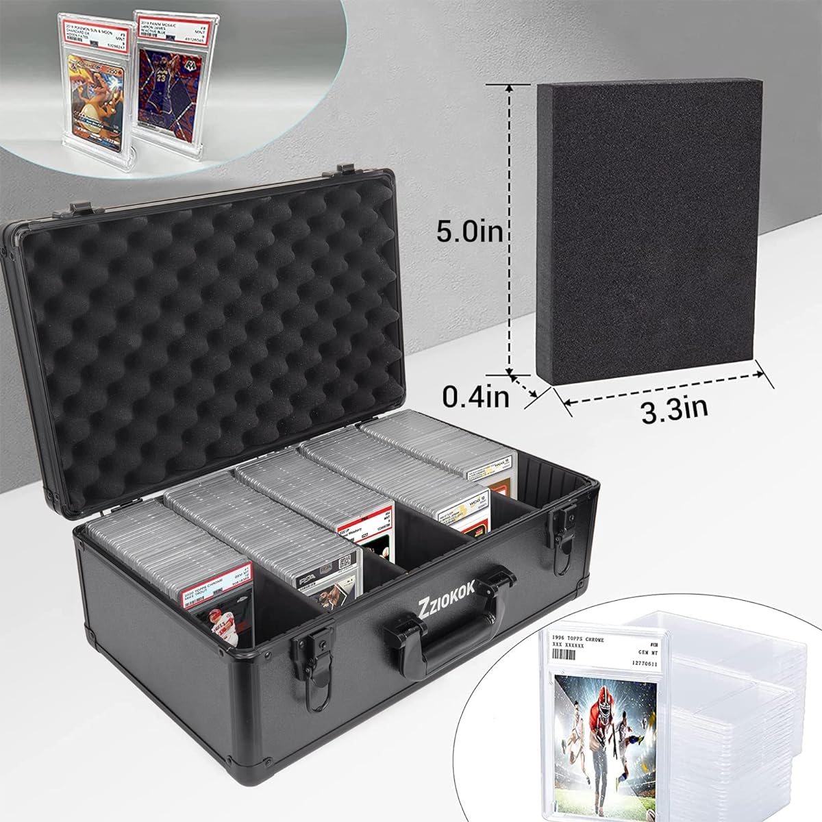 Graded Card Storage Box, 200 BGS SGC PSA Graded Card Storage Box, Waterproof Graded Card Display Case with Removable EVA Insert Board and Padlock Hole, Aluminum Card Storage Box (5 Slots No Cards)