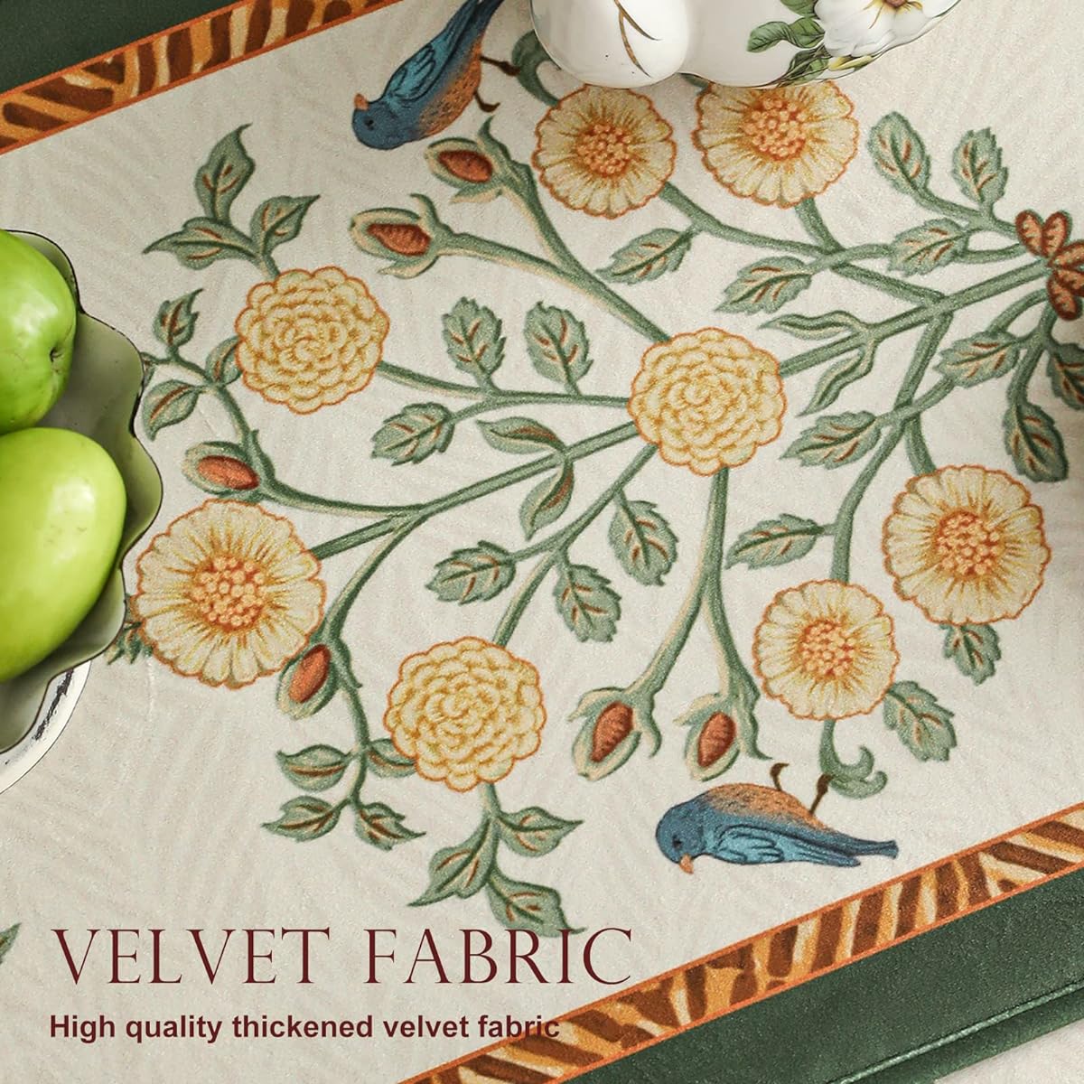 patdrea Velvet French Table Runner Farmhouse Home Kitchen Dining Decor Party Family Dinner Wedding 16" x 102"