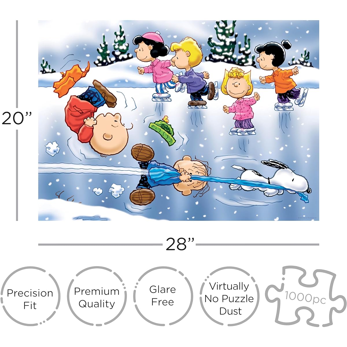 AQUARIUS Charlie Brown Christmas Skate Puzzle (1000 Piece Jigsaw Puzzle) - Glare Free - Precision Fit - Almost No Puzzle Dust - Officially Licensed Peanuts Items & Collectibles - 20x27 inches