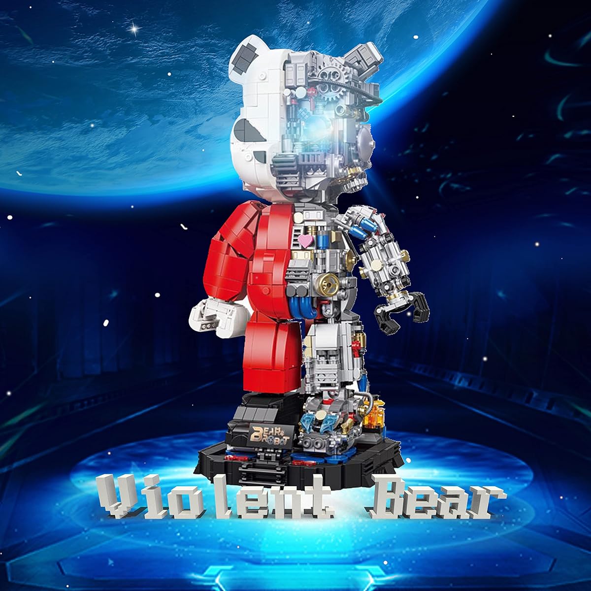 Mrkuriosity Mecha Bear Building Blocks Kit Mecha Bear Display Toy Model Violent Bear Building Blocks Collector Half Mecha Detail Building Set for Adults & Kids Compatible with Lego (1471 Pieces)