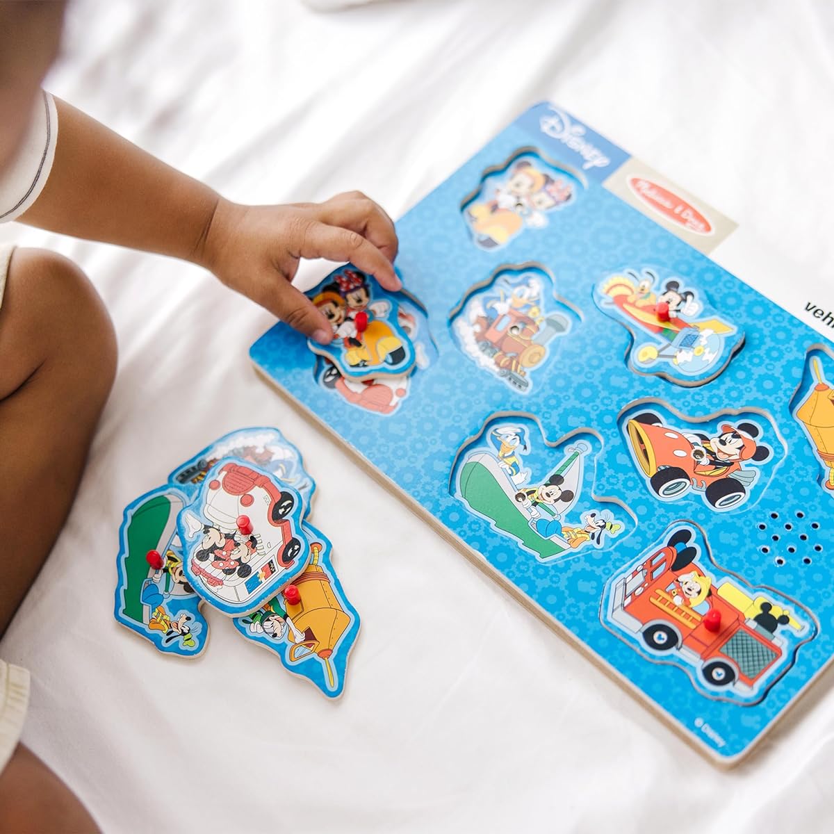 Melissa & Doug Disney Mickey Mouse and Friends Vehicle Sound Puzzle (8 Piece) - Mickey Mouse Preschool Toy Wooden Sound Puzzle for Ages 2+