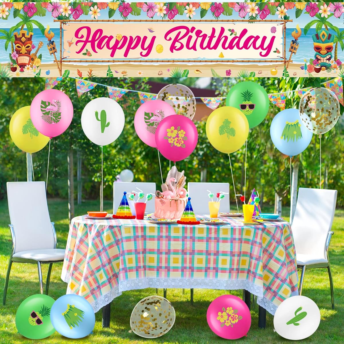 Hawaiian Luau Birthday Party Decorations Summer Hawaiian Birthday Banner Yard Signs 20pcs Hawaiian Theme Balloons Aloha Beach Party Banner Decorations Tropical Indoor Outdoor Party Supplies