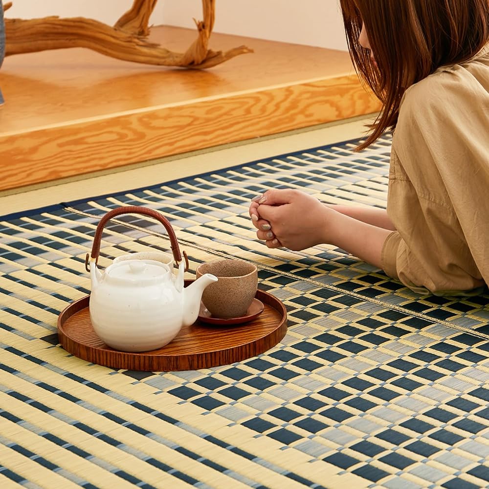 Hagiwara Domestic Igusa Center Rug Blue Approx. 261X261cm Special Kakegawa Ori "Tsukisa"