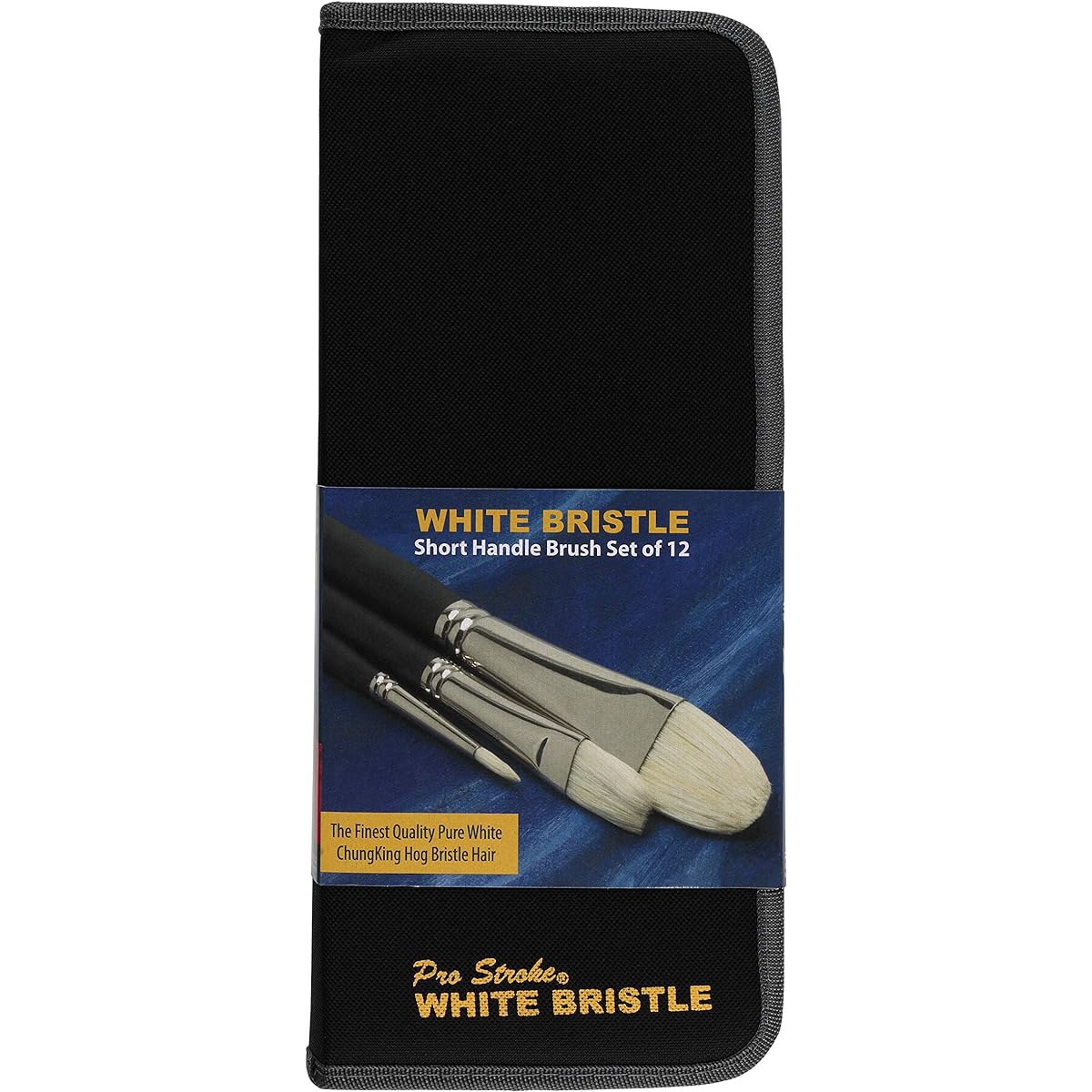 Creative Mark Pro Stroke White Bristle Paint Brush Artist Set with Zippered Black Travel Organizer Case for Oil Gouache Acrylic and Watercolor Paints, 12 Pieces, 1 Pack