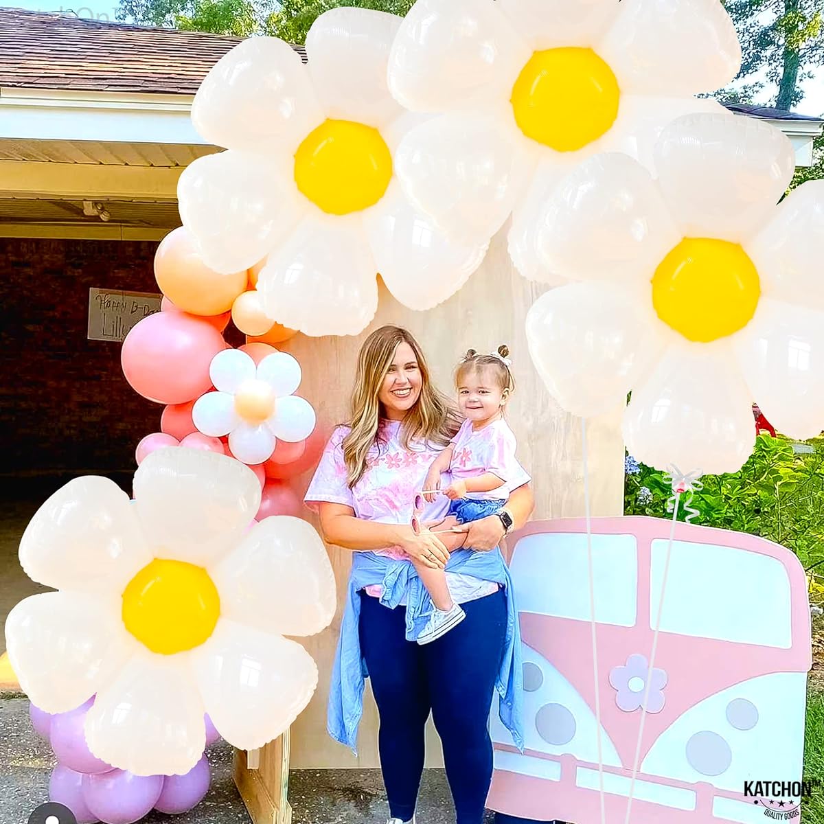 Giant 45 Inch Daisy Balloons - Xtralarge for Daisy Birthday Decorations | Mylar Floral Balloons | Daisy Themed Flower Balloons Groovy Party Decorations | Daisy Party Decorations