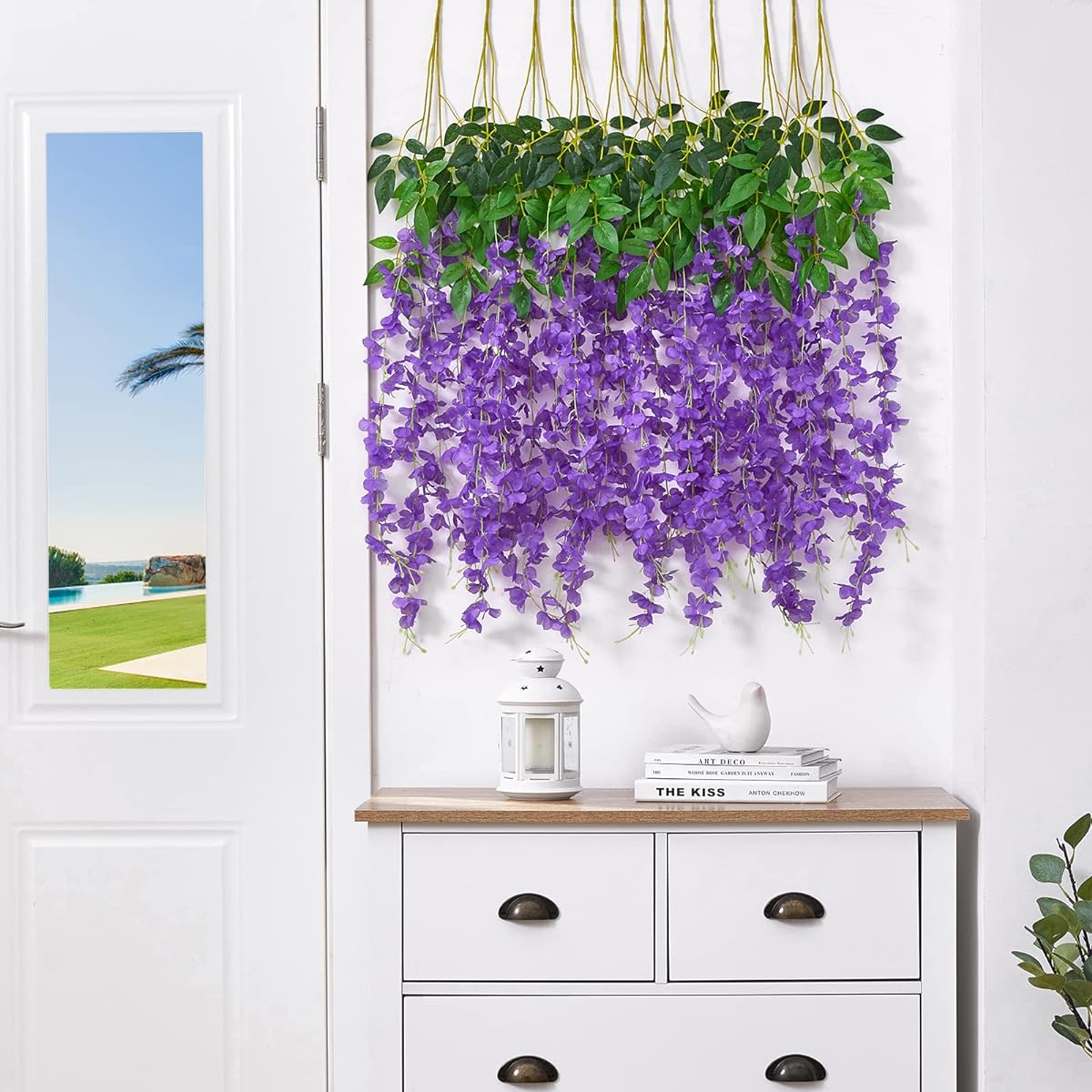 Serwalin Wisteria Hanging Flowers 12 Pack Artificial Flowers 3.75 ft Garland Realistic Silk Wisteria Vines for Wedding Party Garden Wall Decor Purple
