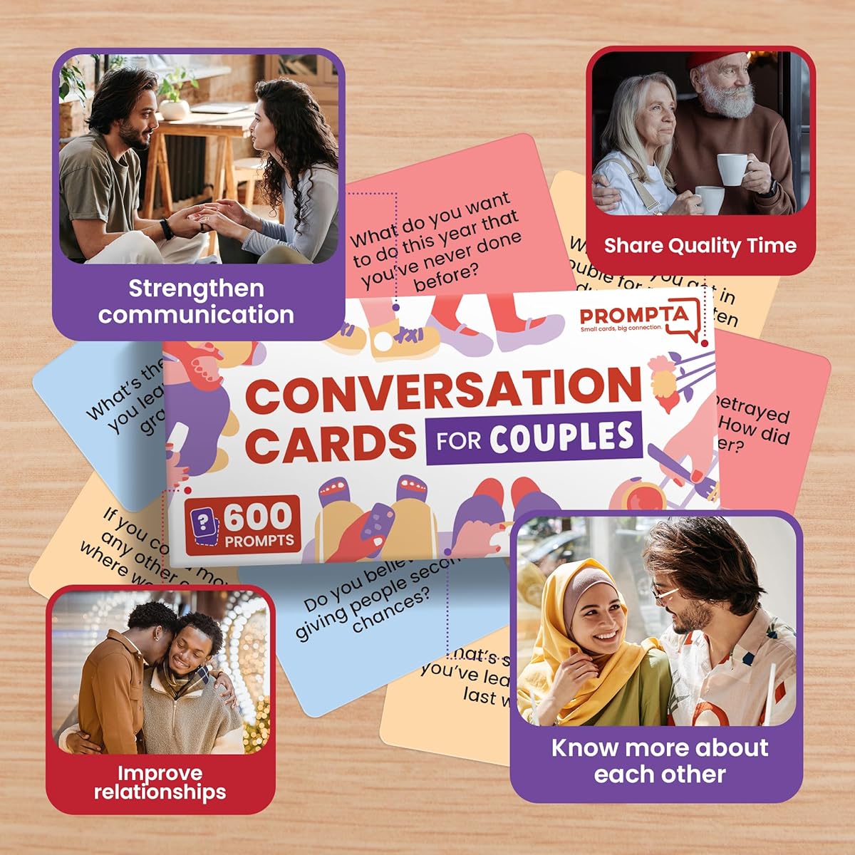 Rayliad 600 Conversation Cards for Couples - Relationship Questions for Couples Games - Card Games for Couples - Date Night Conversation Starters - Couples Games Connect and Talk Game - Couples Gifts
