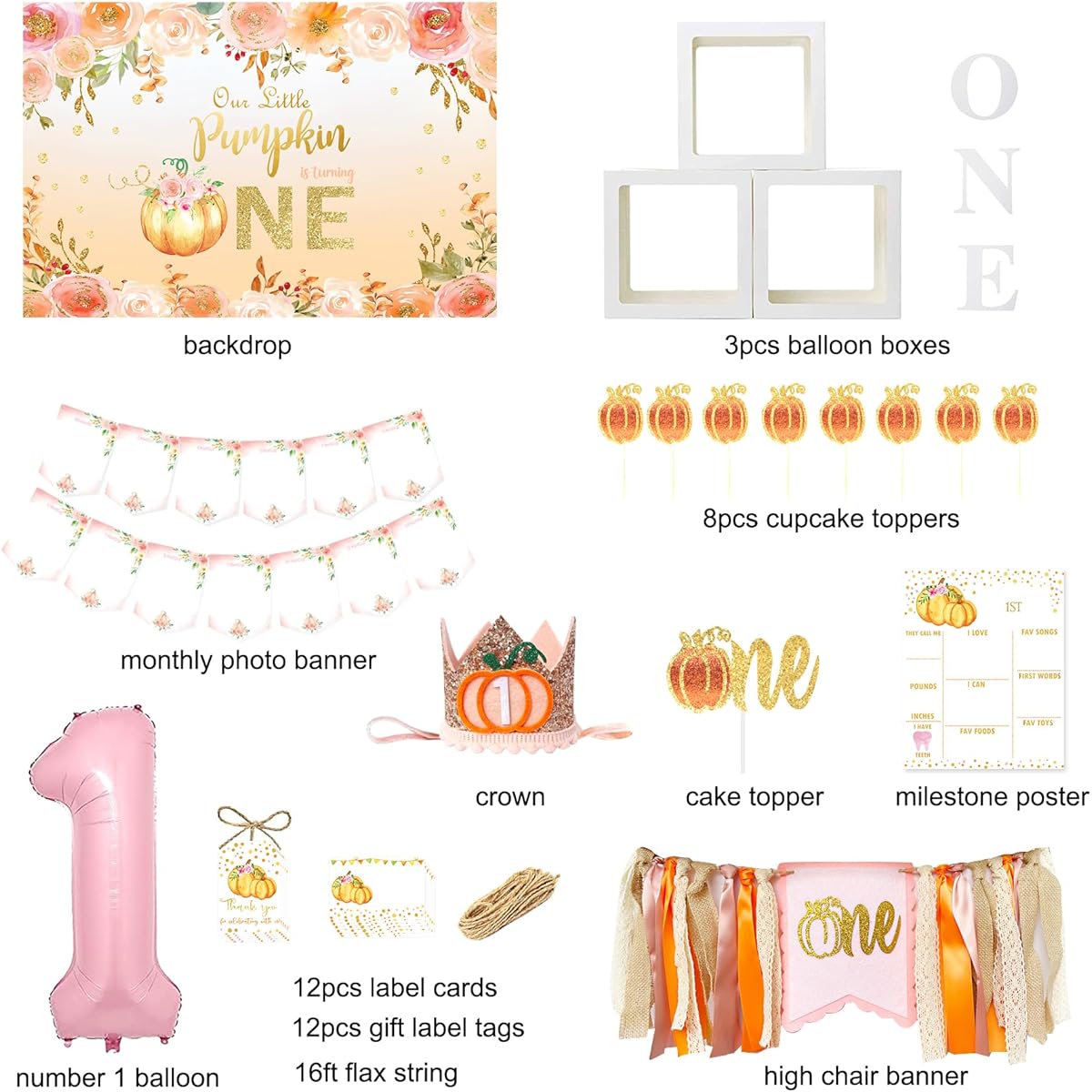 BSMIEFUS Little Pumpkin 1st Birthday Party Decorations Supplies Pumpkin First Birthday Decorations Fall 1st Birthday Halloween Thanksgiving 1st Birthday Little Pumpkin 1st Birthday Background Balloon Box Balloon Garland Highchair Banner