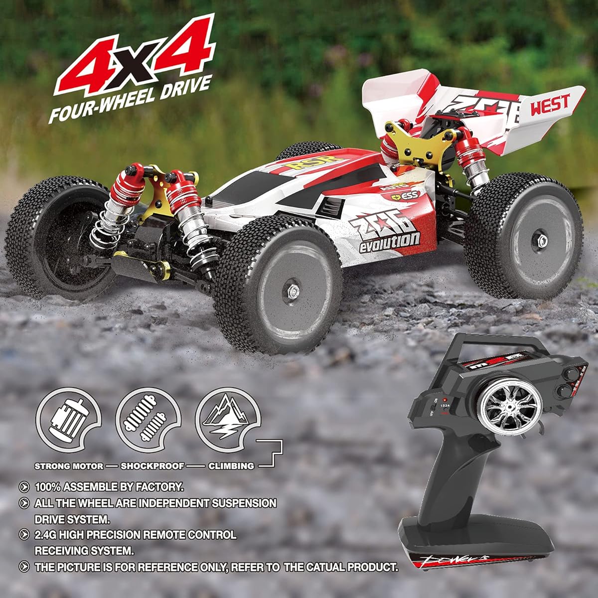 TesPower Wltoys 144001 RC Car Buggy with 2 Chargers 3600mAh Battery 1:14 Full Scale 4WD 60km/h High Speed Racing Off-Road Drift for Adults (Green)