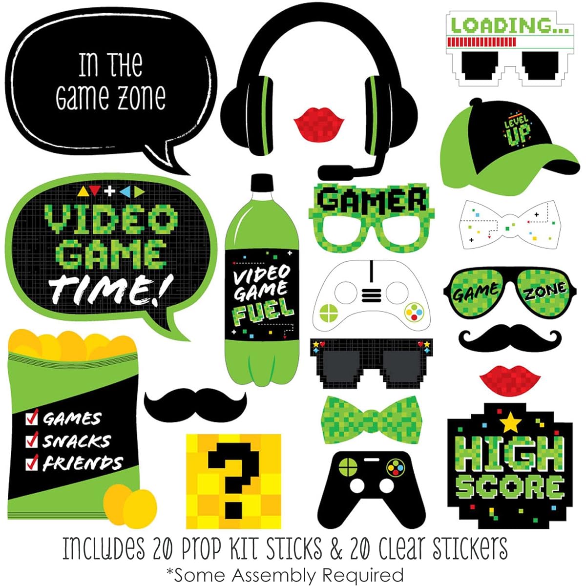 Big Dot of Happiness Game Zone Pixel Video Game Party Birthday Party Photo Booth Props Kit 20 Pieces