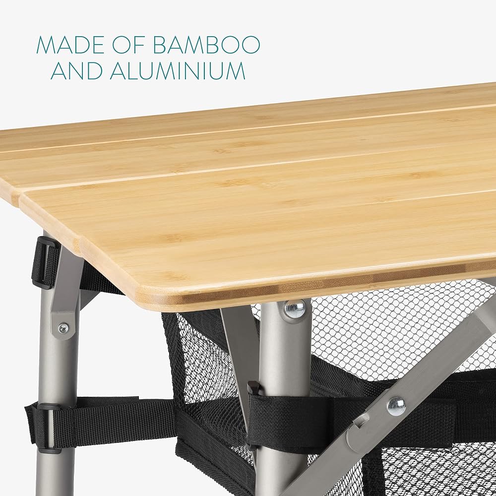 Navaris Camping Table Folding Table Folding Table Outdoor Table - Camping Outdoor Load Capacity 50kg Height Adjustment Folding - Made of Bamboo