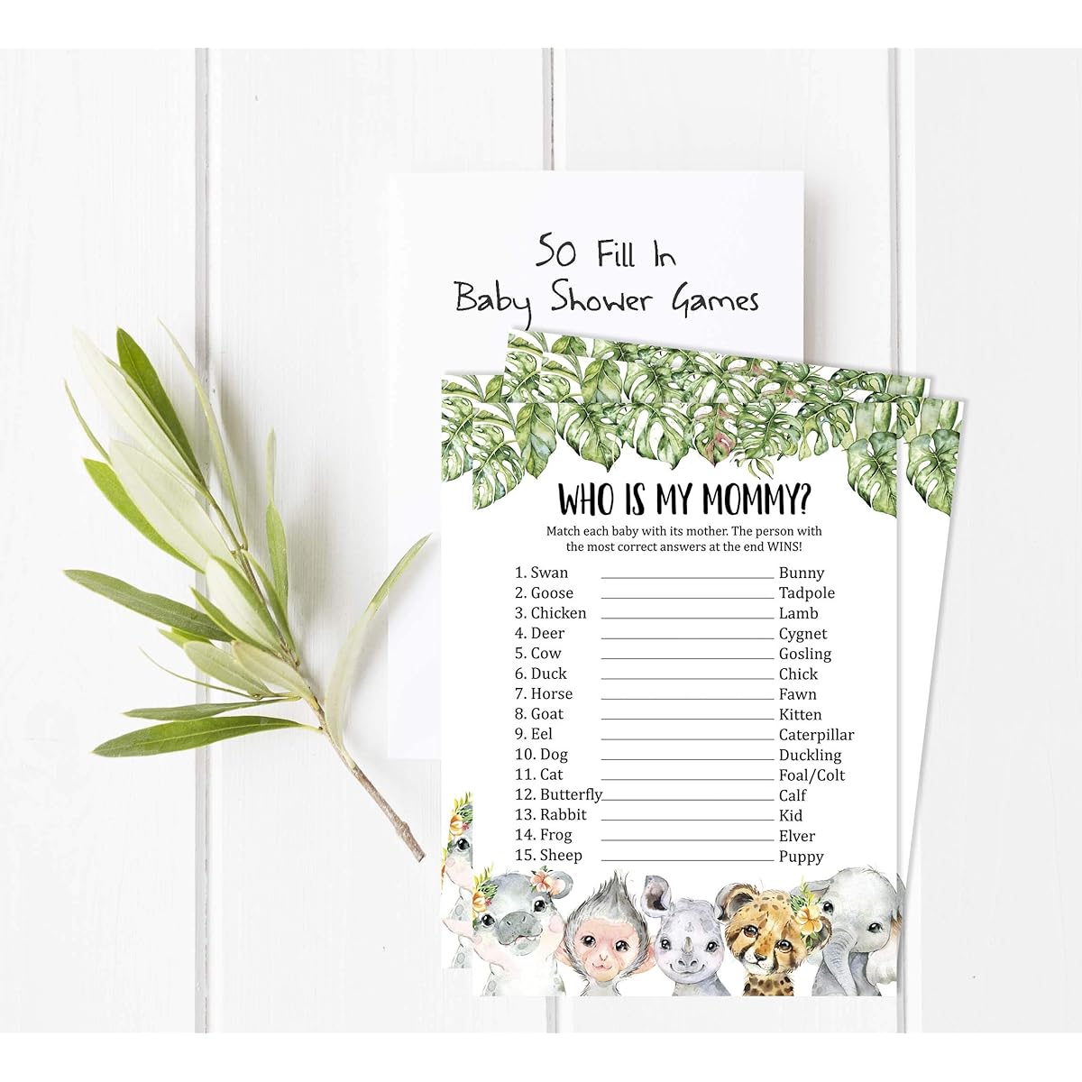 Inkdotpot 50 Pack Who Said It Who is My Mommy Baby Shower Game Cards Who Said It My Mommy Name Safari Jungle Animal Activity Cards