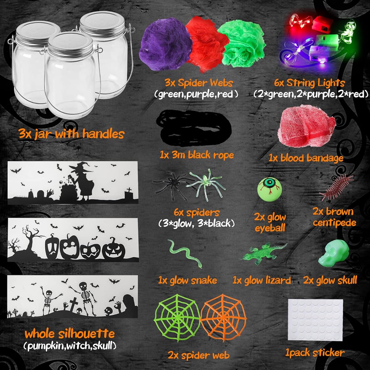 Halloween Craft Activities for Kids Ages 4-12 Glass Mason Jars for School/Halloween/Art Activities/Classroom Giveaways Halloween Craft Supplies DIY Lantern Jars Halloween Party Favors