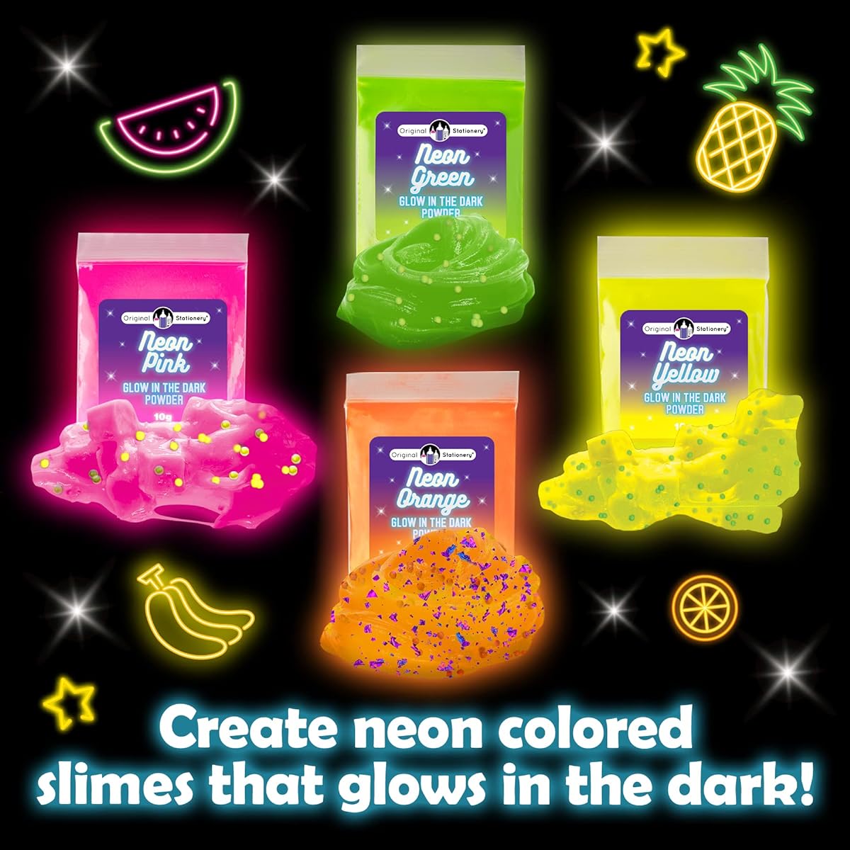Original Stationery Neon Slime Kit All-in-one Glow in the Dark Slime Kit for 10-12 Year Old Girls Make Crunchy Slime Slime for Boys Great Gift for 10-12 Year Old Girls Slime Kit