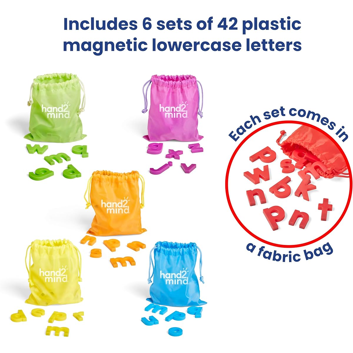 hand2mind Rainbow Lowercase Magnetic Letters, Plastic Magnetic Letters for Classroom, Alphabet Letters, Preschool, Word Building Letter Magnets for Kids (Set of 6)