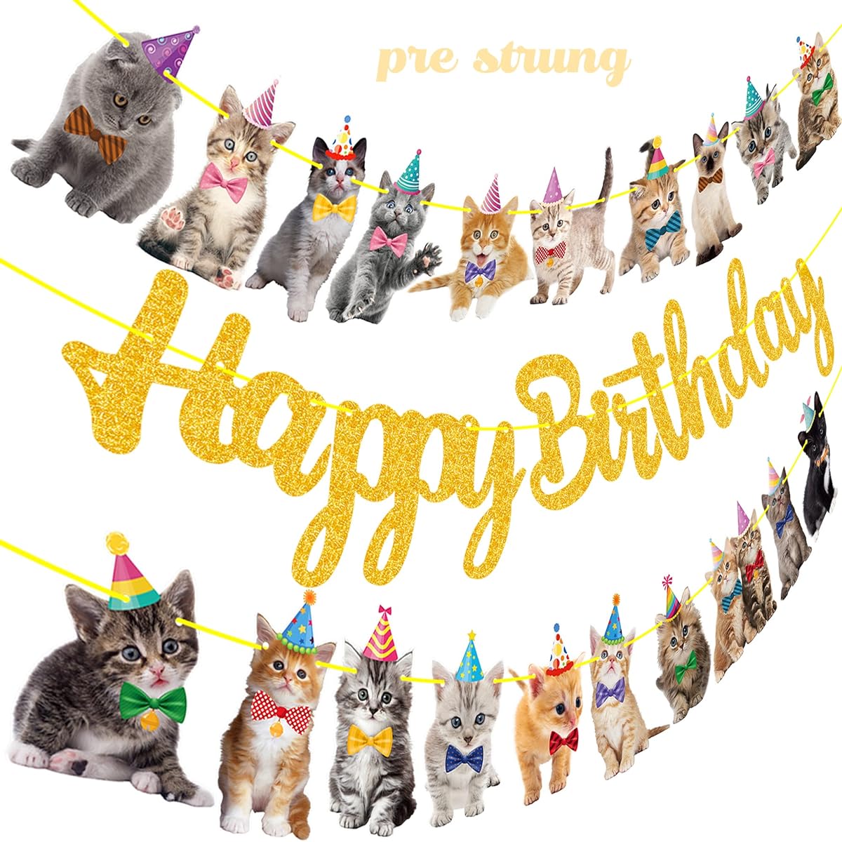 Cat Birthday Banner Decorations Kitten Birthday Party Decorations Supplies Gold Glitter Cat Happy Birthday Banner Decorations Pet Kitten Theme Birthday Party Bunting Decorations Supplies