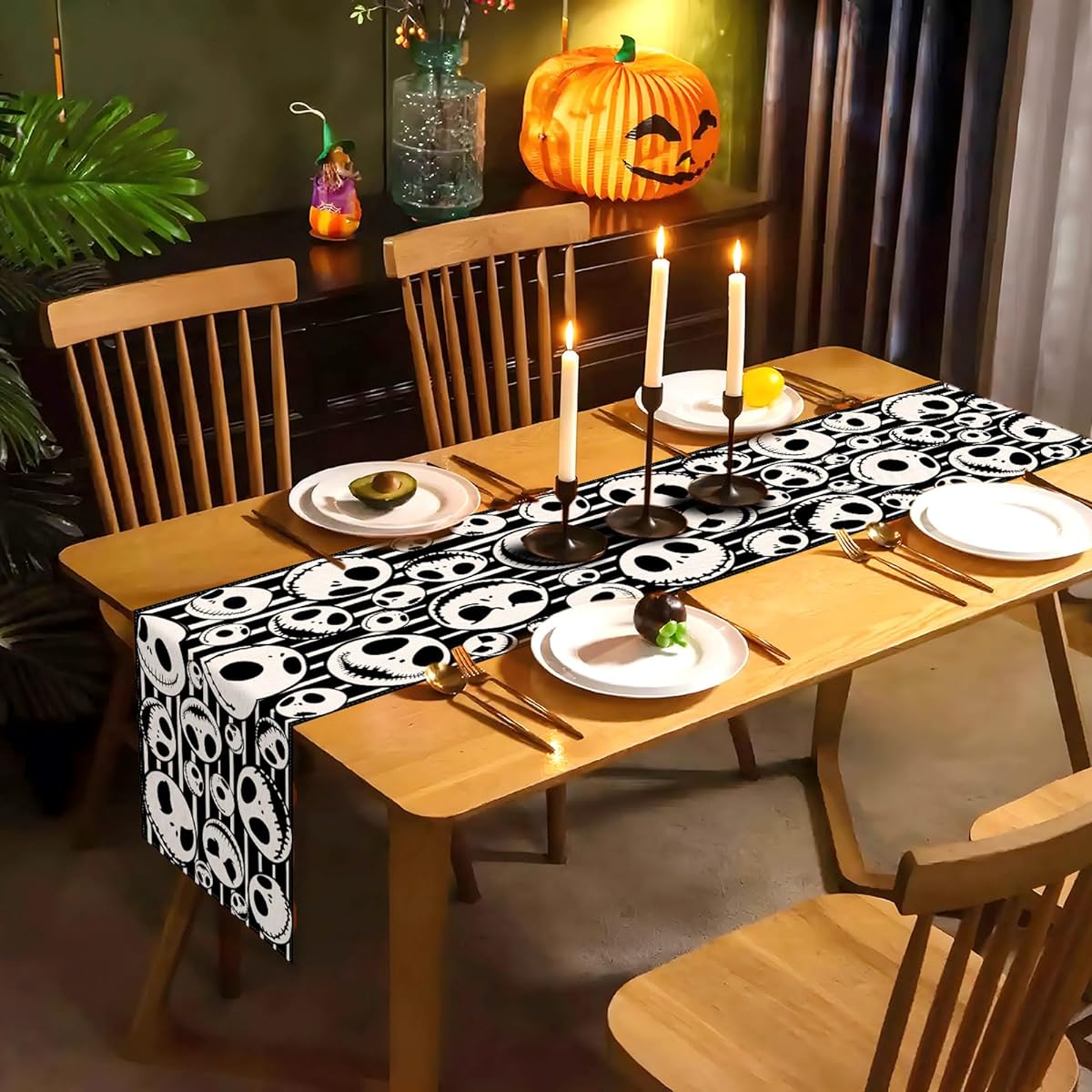 Vohado Nightmare Before Christmas Table Runner Halloween Jack Skellington Birthday Theme Party Decorations Dining Room Home Kitchen Table Decor