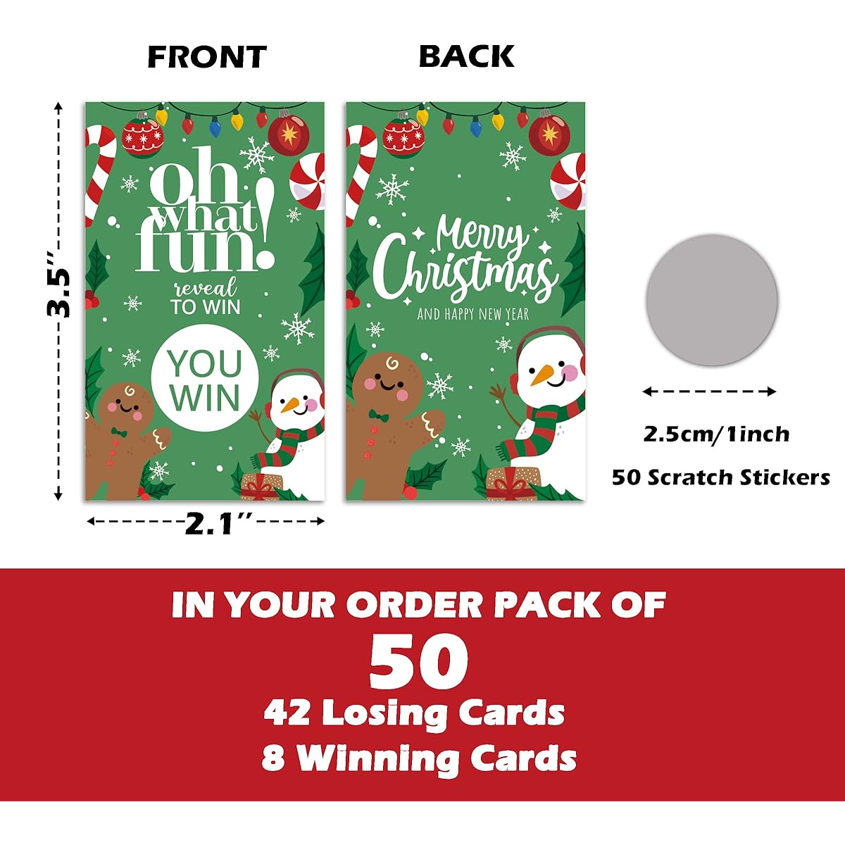 Christmas Scratch Off Cards (Pack of 50) Christmas Party Scratch Game Win or Lose Game Holiday Raffle Tickets for Holiday Events Merry Christmas Party Supplies Merry Christmas Party Supplies Holiday (JY173)
