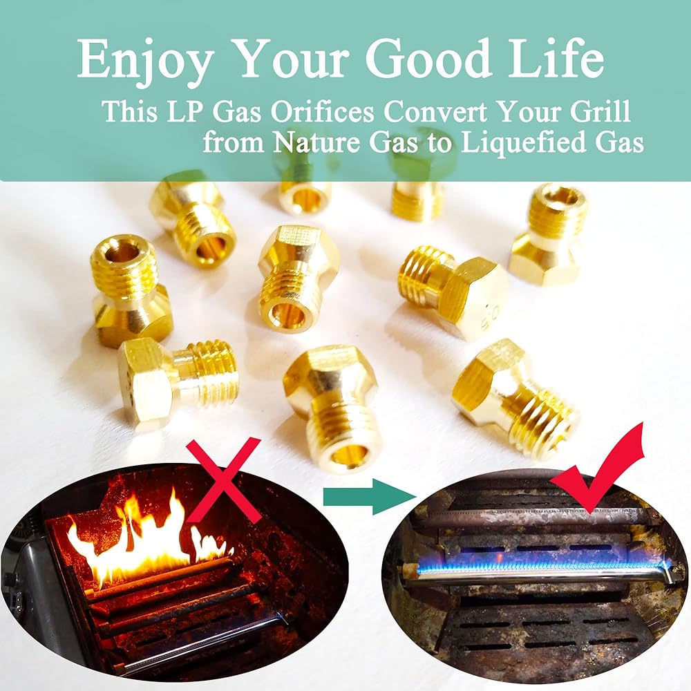 MEANHDAG Grill LP Gas Conversion Kit for Weber Brass Jet Nozzle for Propane LPG DIY Burner Replacement Parts Orifice Can Drill Out 10 Pieces Orifice Hole Size 0.5mm M6x0.75mm