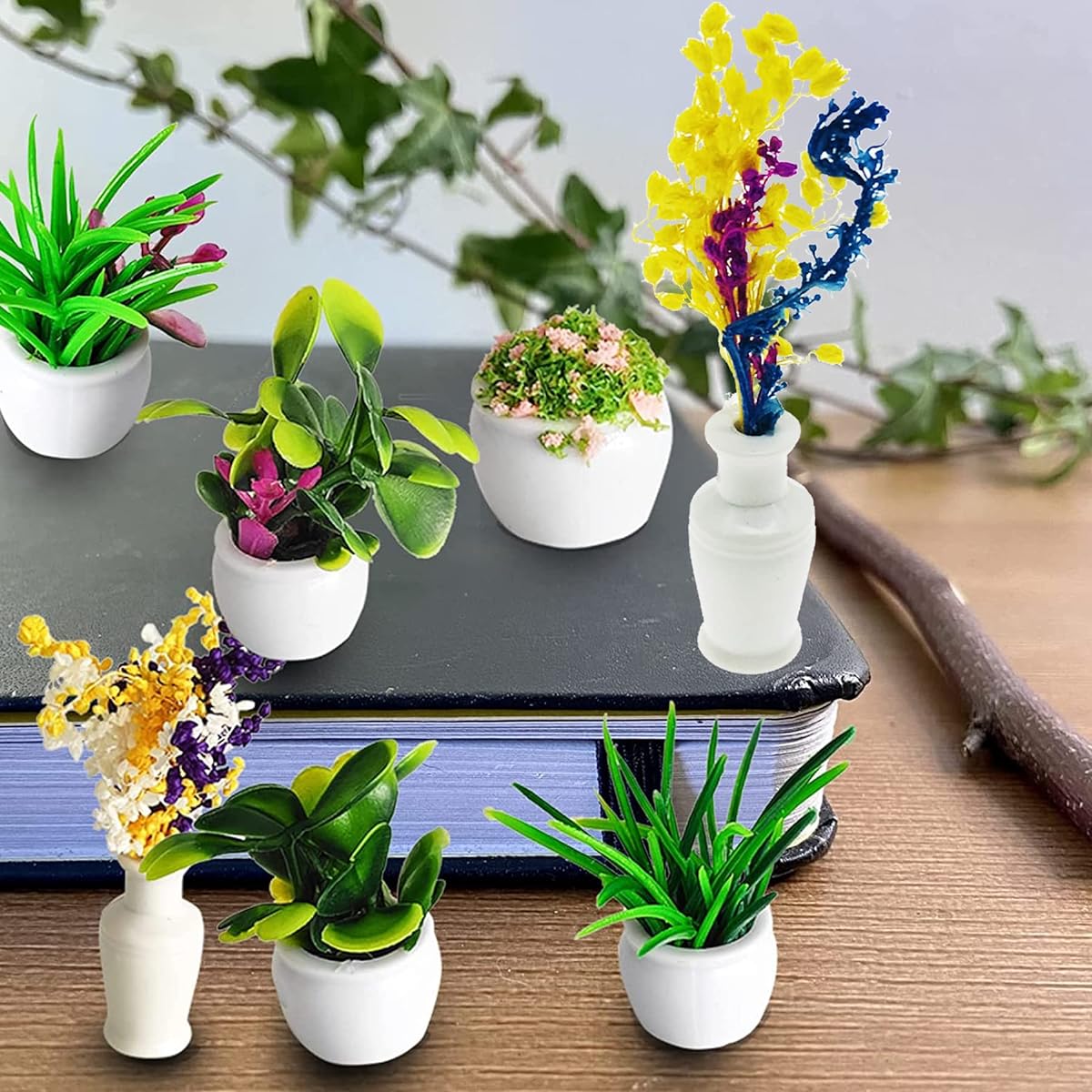 Kayway Dollhouse Plant Miniature 20pcs Mini Miniature Potted Model Artificial Flower Pot Fake Succulents for Dollhouse Dollhouse Garden Decoration