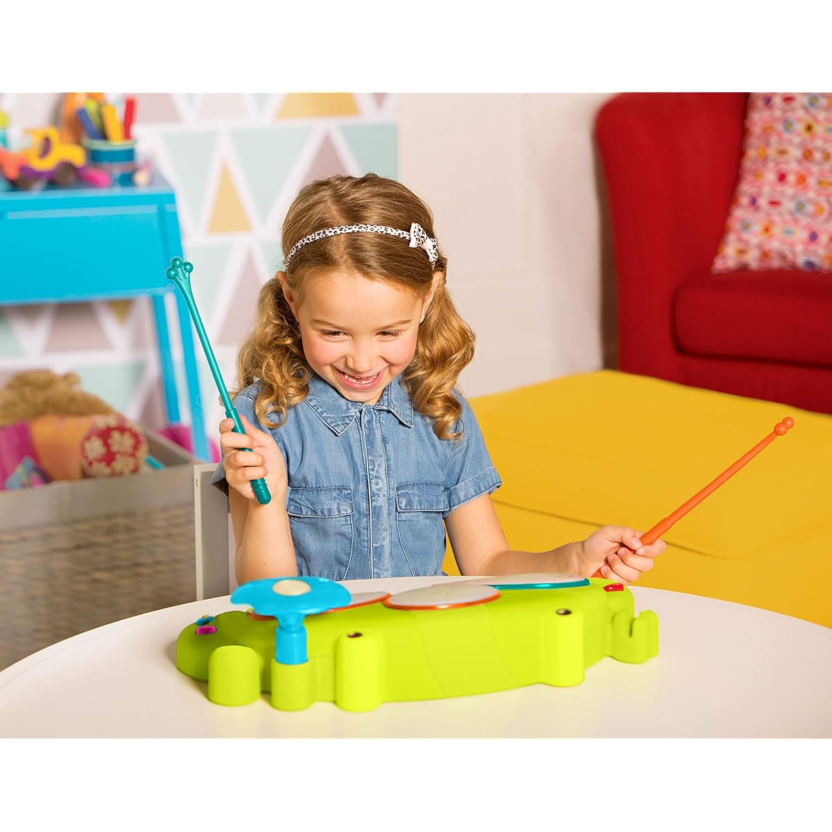 B. Toys Electronic Drum Toy Frog Kids Drum with Microphone Musical Instrument Toy Ages 2 and Up Authentic