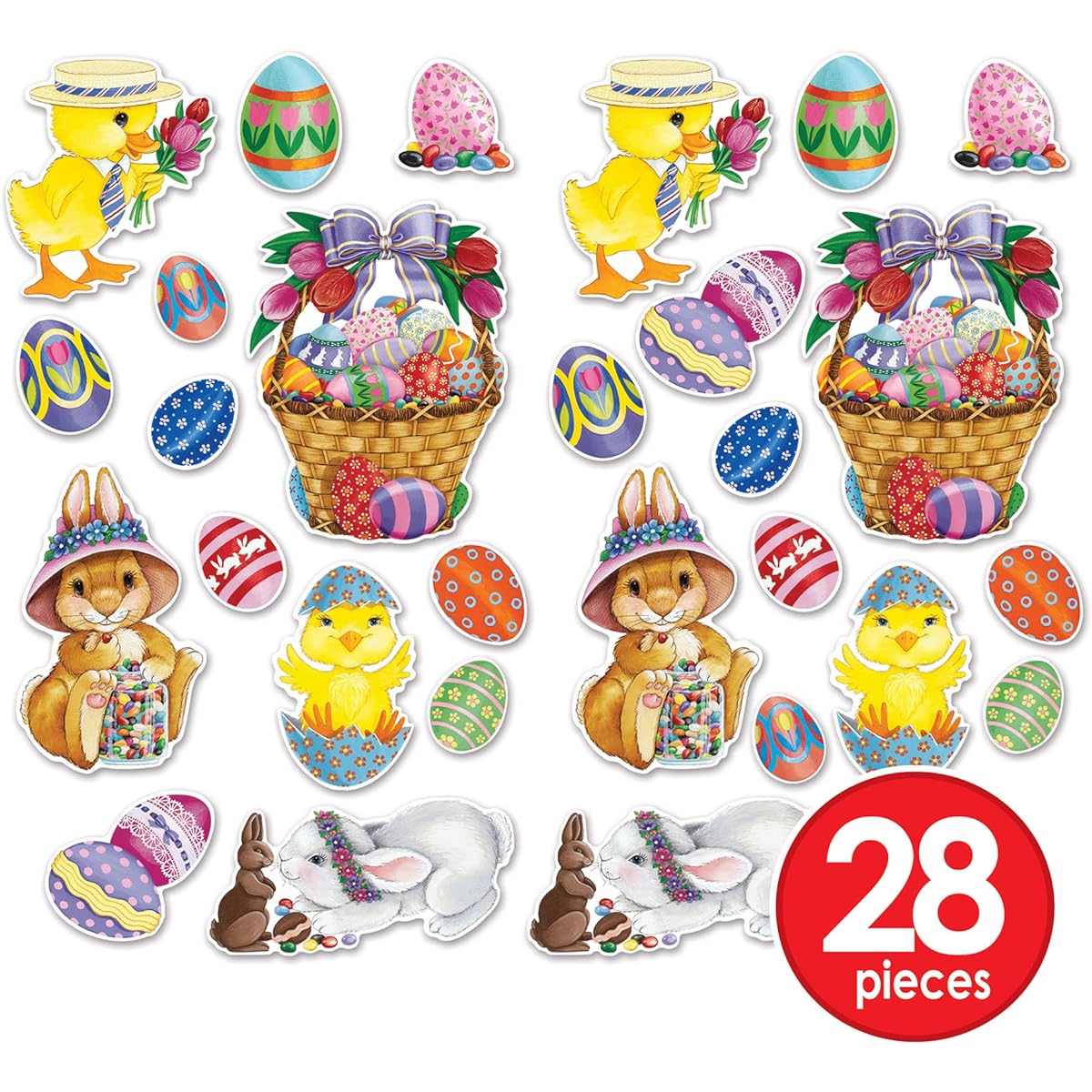 Beistle 44144 Easter Basket & Friends Cutouts 28 Pieces 4" - 15.25" Multicolor