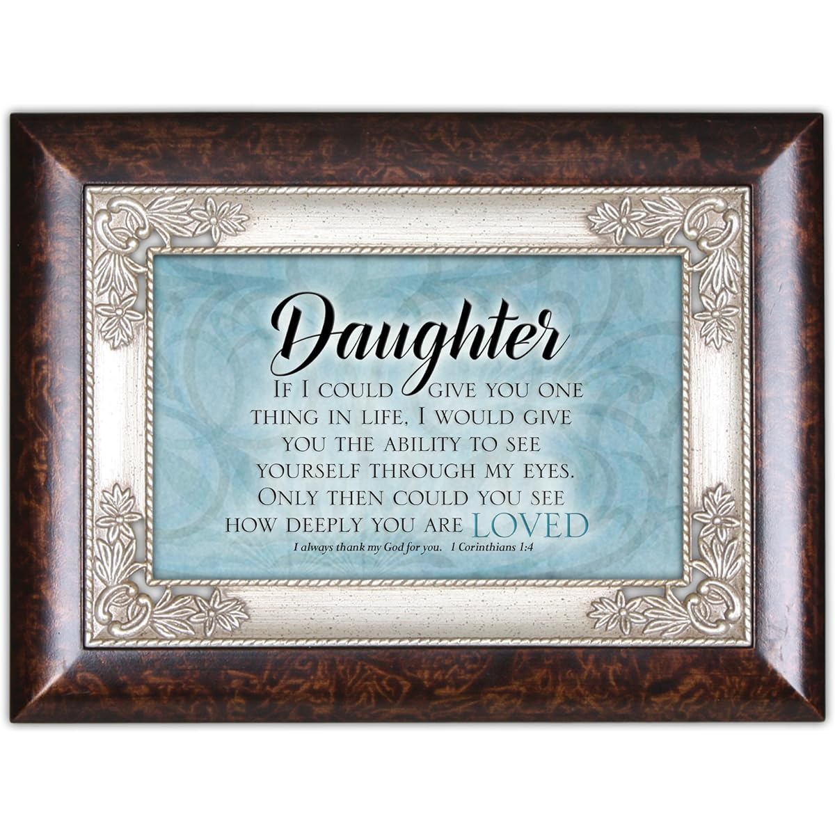 Daughter Deeply Loved 1 Corinthians 1:4 Burlwood Italian Style Music Box Plays Amazing Grace