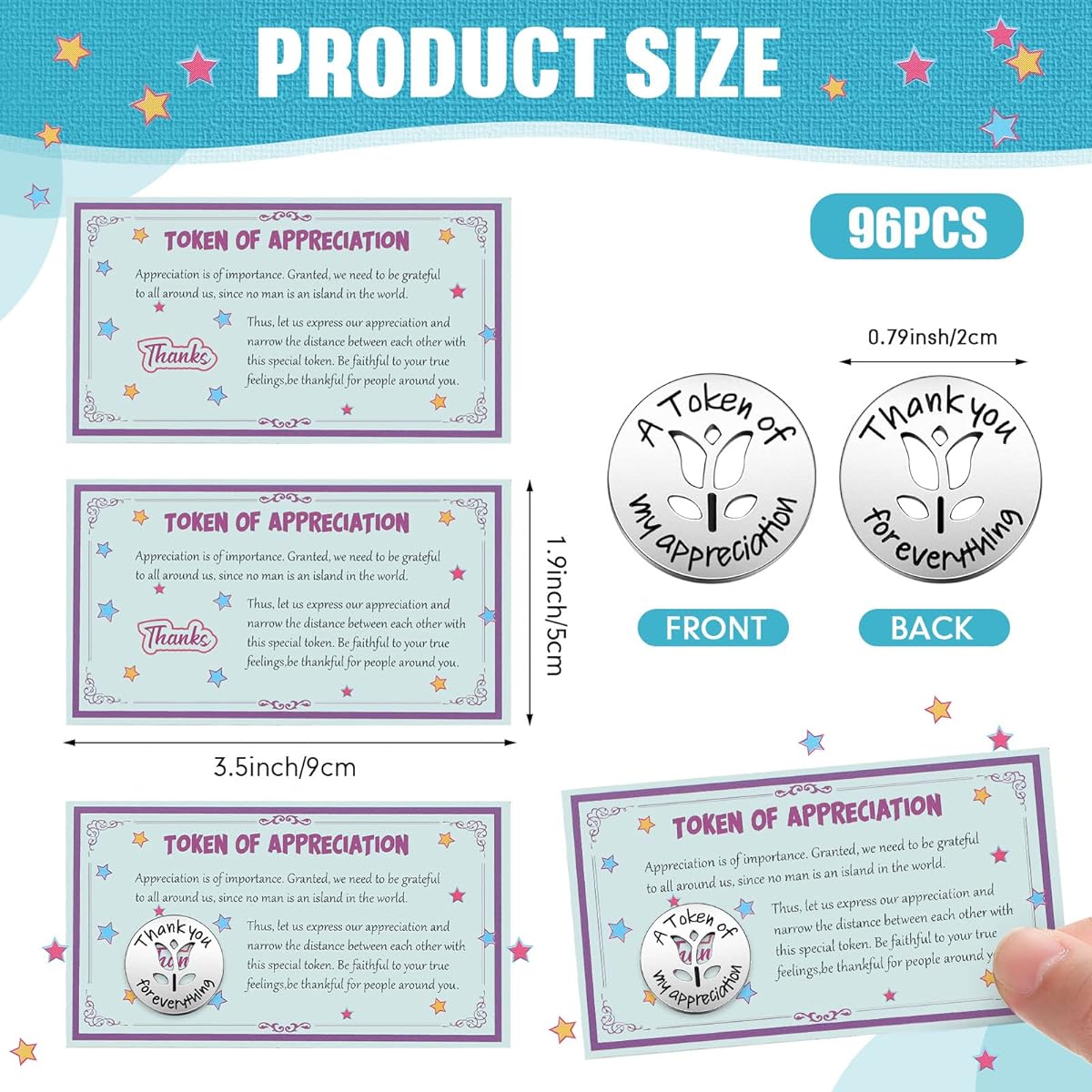 Appreciation Tokens and Cards Set of 96 Inspirational Thank You Tokens Teacher Gift Cards Employee Appreciation Gifts for Volunteers Coworkers Staff Team Nurses Teachers (Fresh Style)