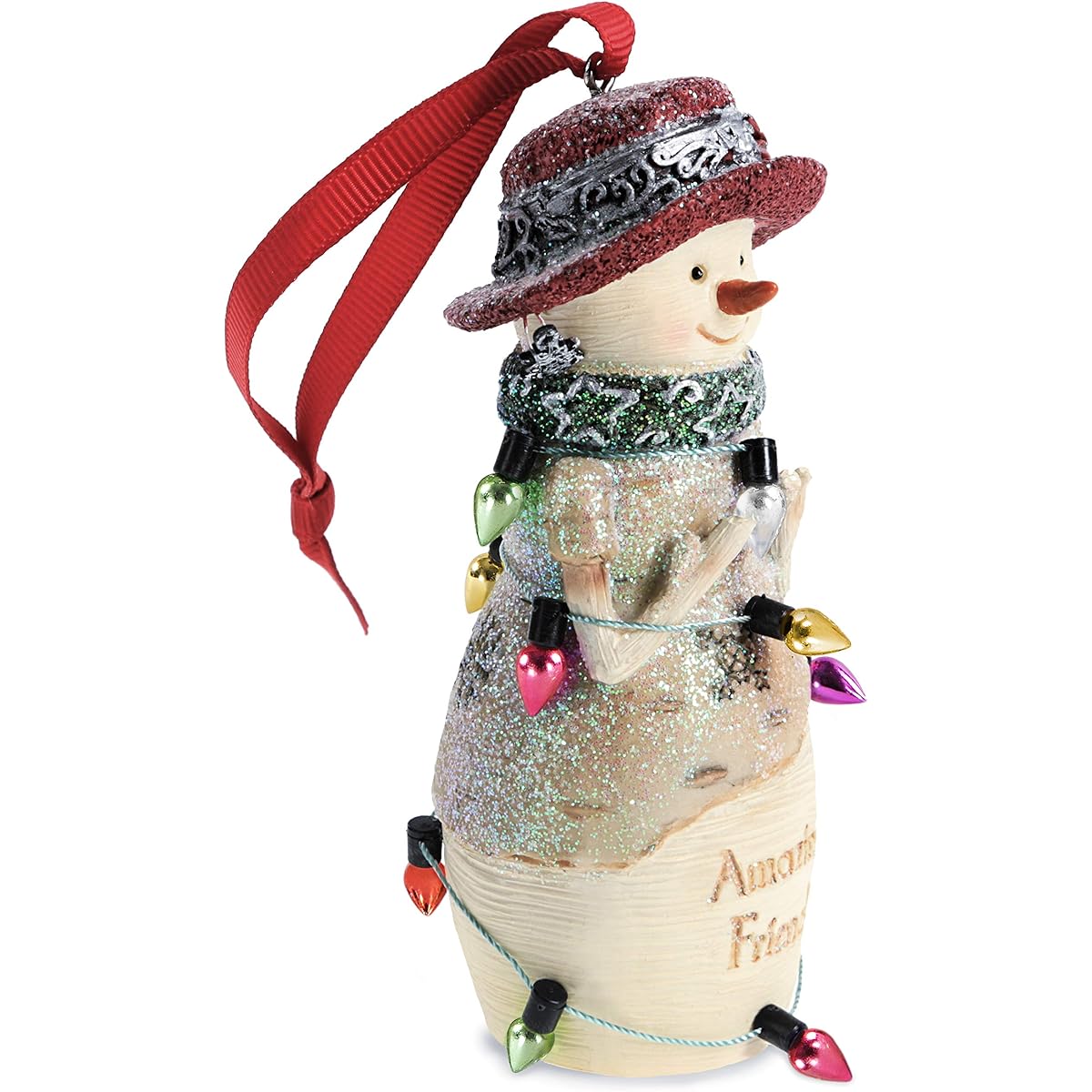 Pavilion Gift Company Pavilion-Amazing Friend-4" Collectible Wrapped in Christmas Lights 4" Snowman Ornament Beige