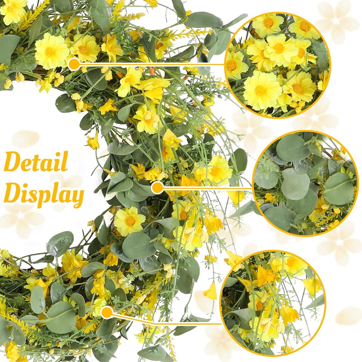 Montekin 22 Inch Yellow Daisy Spring Summer Wreath Green Leaves Wildflower Artificial Wreath for Entrance/Home/Wall/Wedding/Farmhouse/Holiday/Outdoor/Indoor Decor