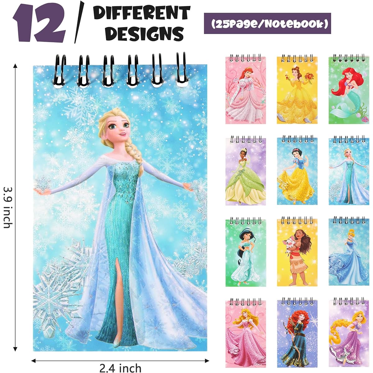 Quilota 24 Pieces Mini Princess Notepads, Birthday Party Supplies, Princess Birthday Party Favors, Kids Party Gifts, Goodie Bag Stuffers, Kids Classroom Rewards, School Replacement Gifts (12 Types)