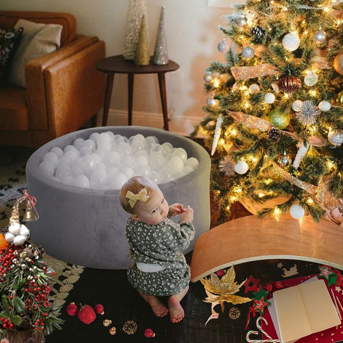 little dove Kiddie Ball Pit Pool Playpen - Indoor Playpen Premium Handmade Kids Ball Pool - Grey