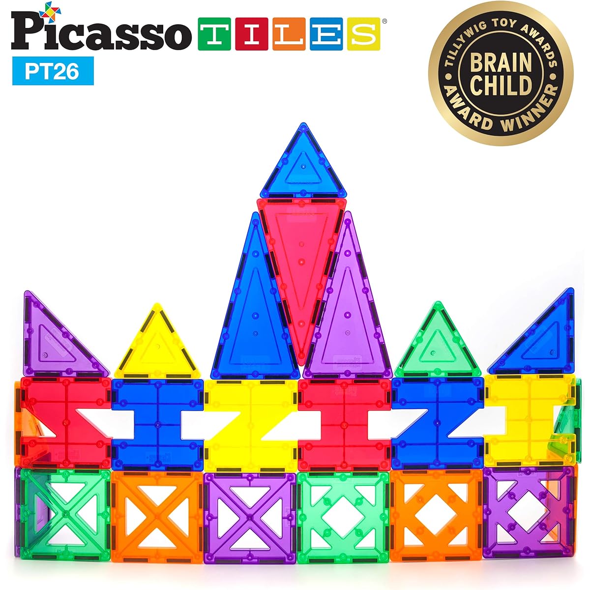 PicassoTiles® PT26 Inspirational Set Magnet Building Tiles Clear Color Magnetic 3D Building Block - Creativity Beyond Imagination! Educational, Inspirational, Conventional, Recreational