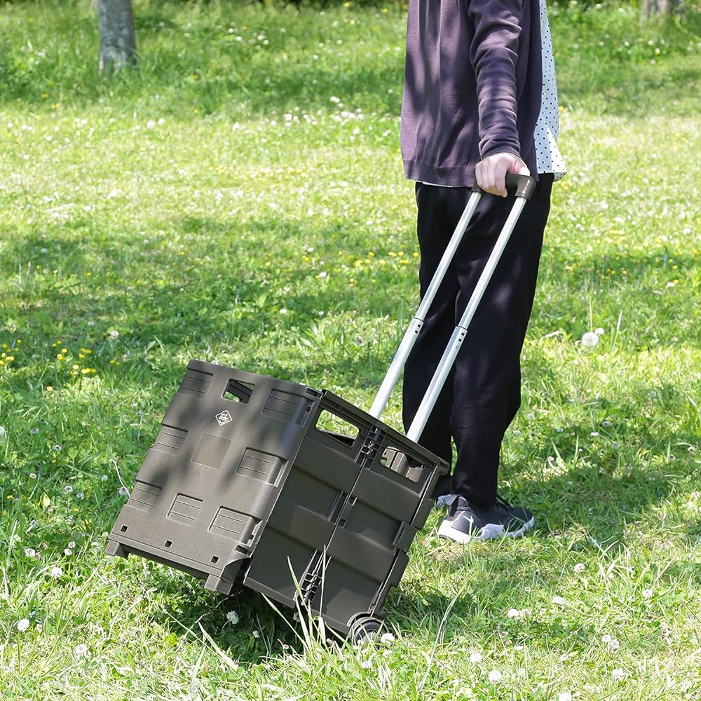 Fuji Boeki Carry Cart Folding Shopping Cart Width 45 x Depth 38 x Height 99cm Khaki Outdoor Compact with Lid Load Capacity 30kg 86442
