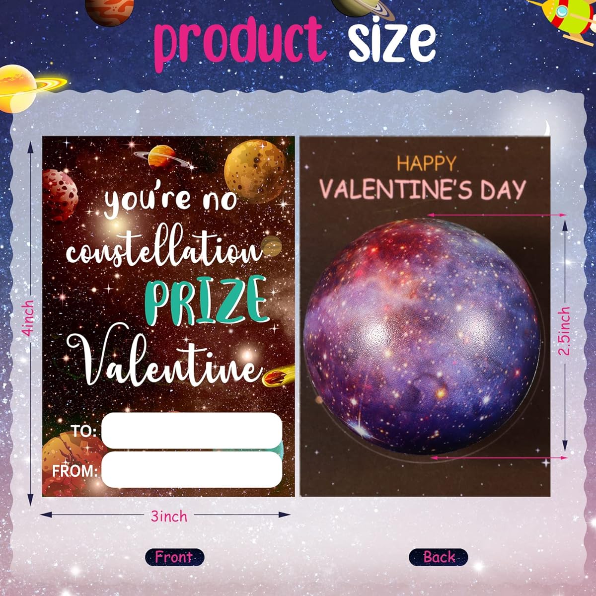 Valentine's Day Gift Cards with Galaxy Stress Balls, Valentine Galaxy Pattern Cards, Space Theme, Galaxy Stress Ball Set for Valentine's Day/Classroom/Exchange Gifts, Pack of 36