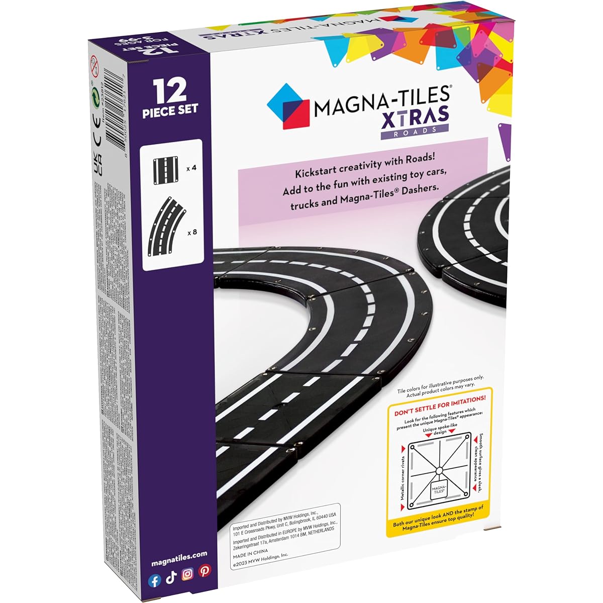 MAGNA-TILES XTRAS:Roads 12-Piece Magnetic Structure Set The Original Magnetic Building Brand