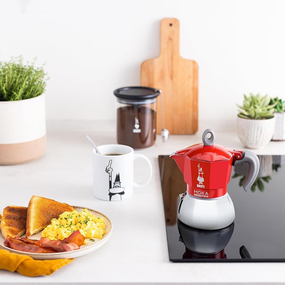 Bialetti Mocha Induction Red 4 Cups IH Compatible & Direct Fire Type (Coffee Maker Espresso Maker Macchinetta)