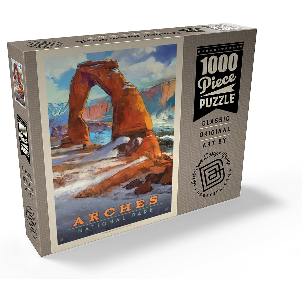 Arches National Park Delicate Arches Covered in Snow, Vintage Poster - Premium 1000 Piece Jigsaw Puzzle for Adults