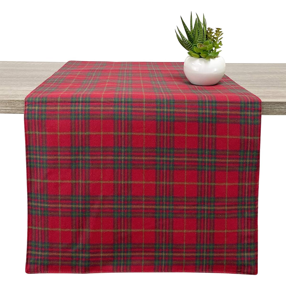 Fennco Styles Rustic Tartan Check Cotton Table Runner 16" Wide x 72" Long - Red Table Cover for Home Decoration Dining Table Banquet Holiday Everyday Use