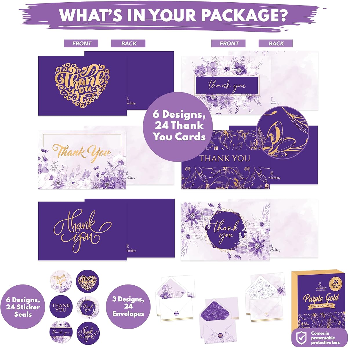 Decorative Purple Thank You Cards (Gold Foil)