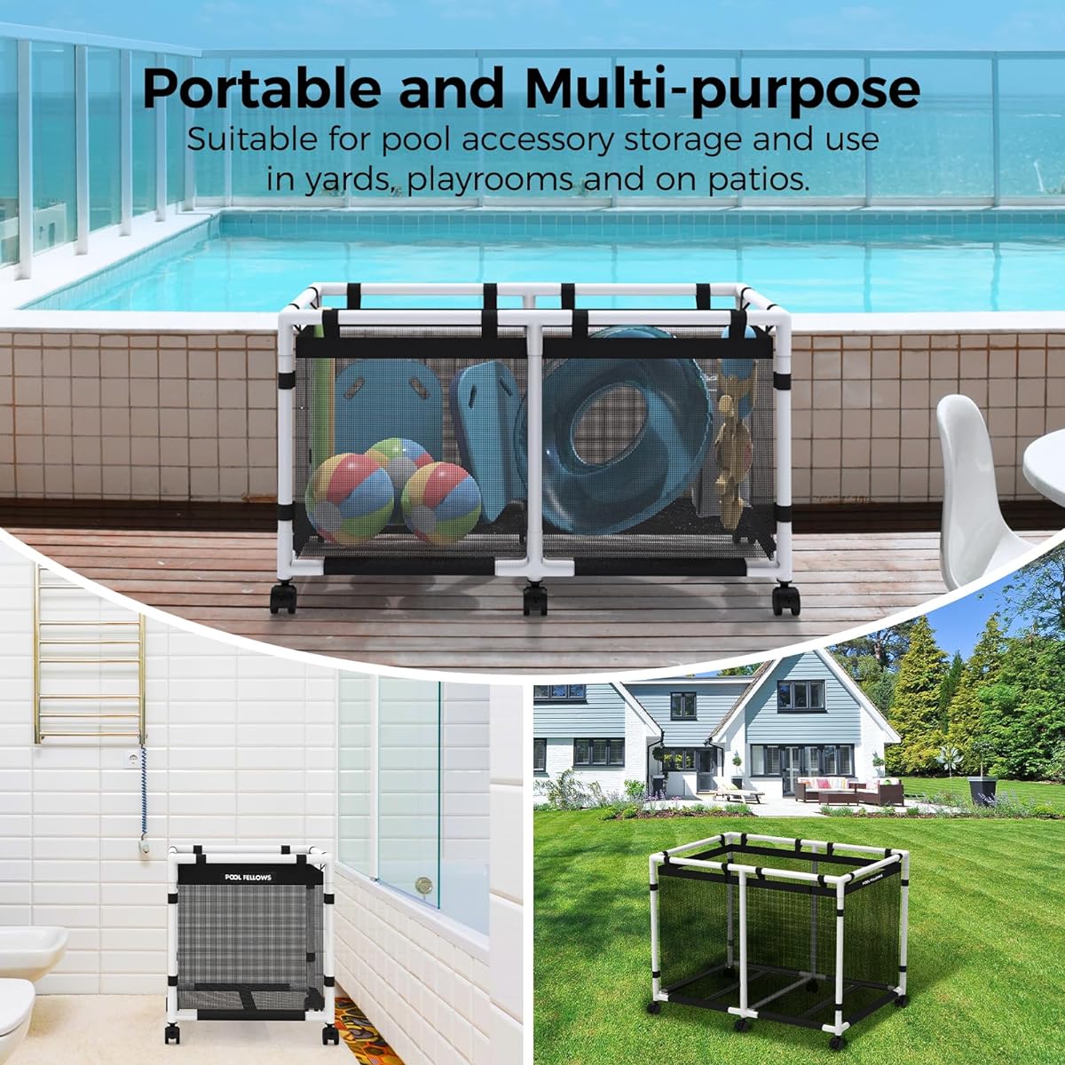 Pool Fellows Plastic Storage Basket for Swimming Pool Noodles Toys Floats Towels Mesh Organizer for Swim Equipment Basic Plus Style