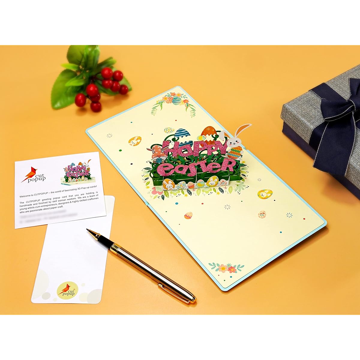 CUTPOPUP Happy Easter with Funny Bunny - 3D Cards, Easter Cards, Easter Greeting Cards, 3D Easter Cards, Religious Easter Cards, Easter Bunny Cards, 3D Easter Cards, Pop Up Greeting Cards (Design 3)