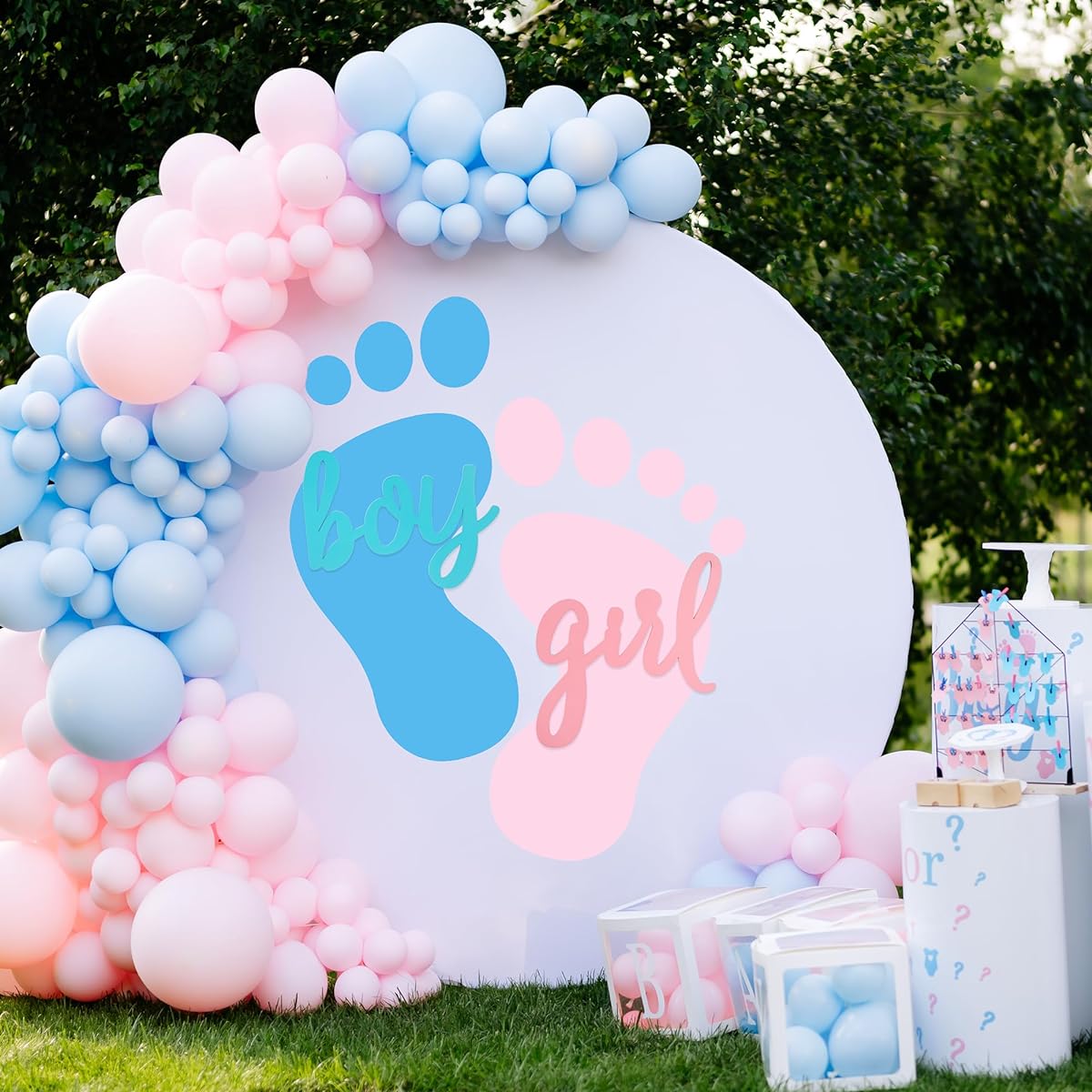 Gender Reveal Party Backdrop Decorations - Boy or Girl Sign (Wooden/Blue and Pink), Baby Shower Party Decorations